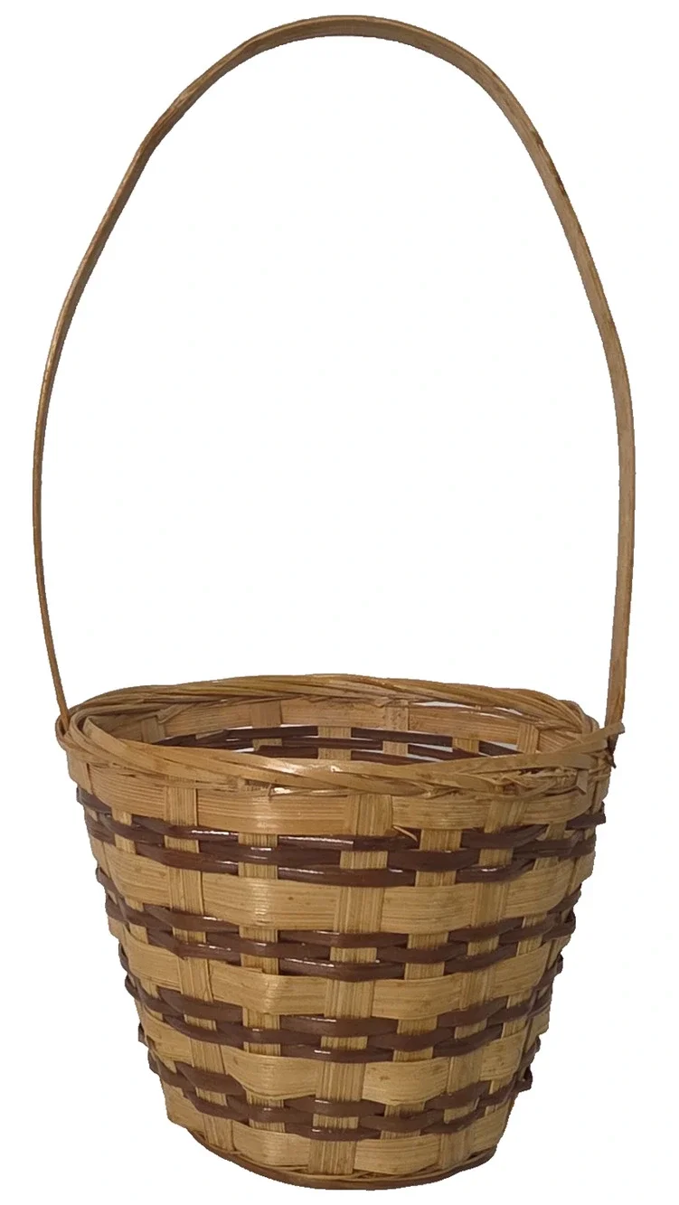 Small Two Tone Woven Wicker Basket Tall Handle Easter Gift Decor 5 Inch